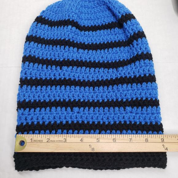 Crochet Slouchy Beanie Hat Blue Striped Handmade Dreadlock Loc Tam Rasta Winter - Picture 10 of 12